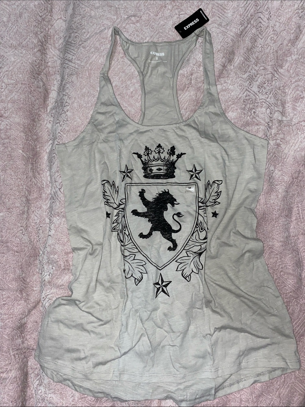 Express Light Gray Racerback Tank with Black Crest